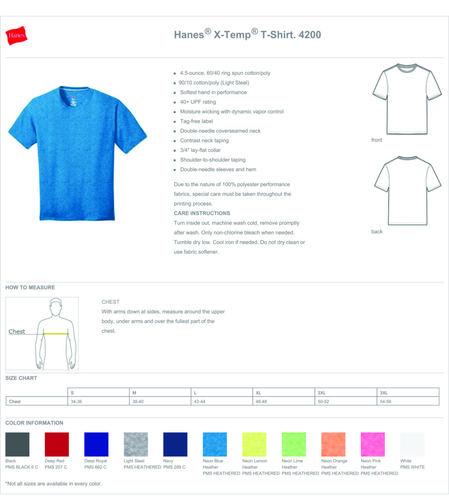 Hanes X-Temp Spec sheet