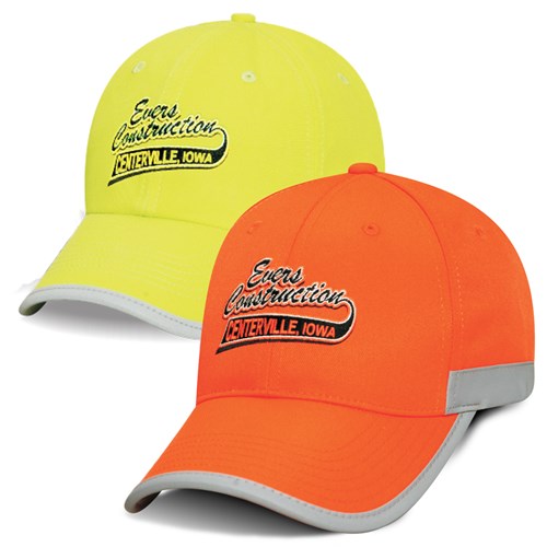 Yellow and orange construction company caps.