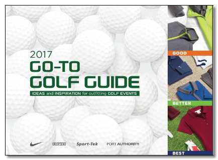 Golf guide cover with equipment categories.