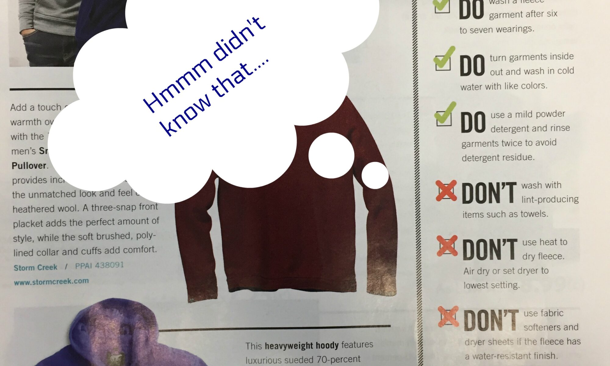 Fleece care instructions with clothing images.