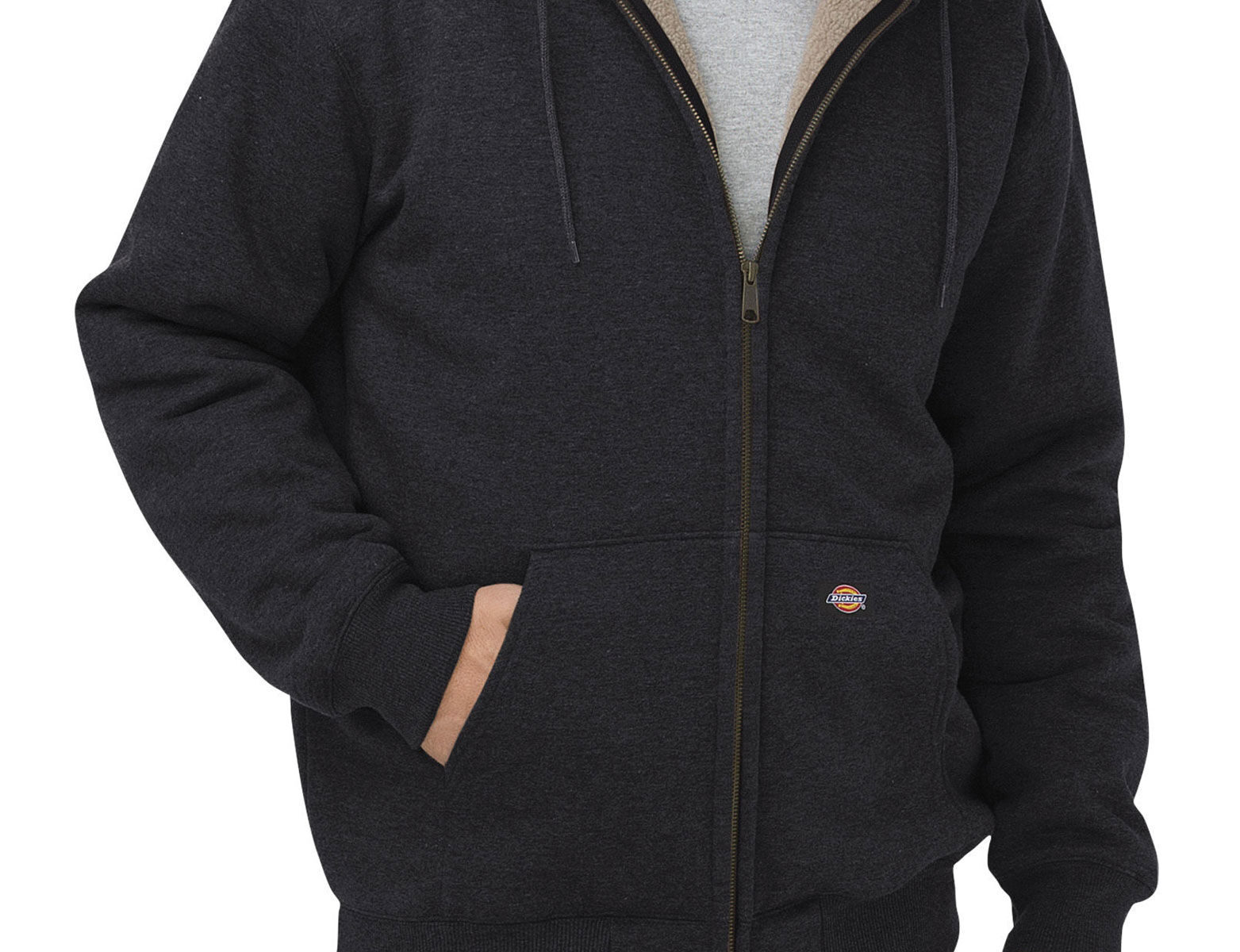 Man wearing a black zip-up hoodie.