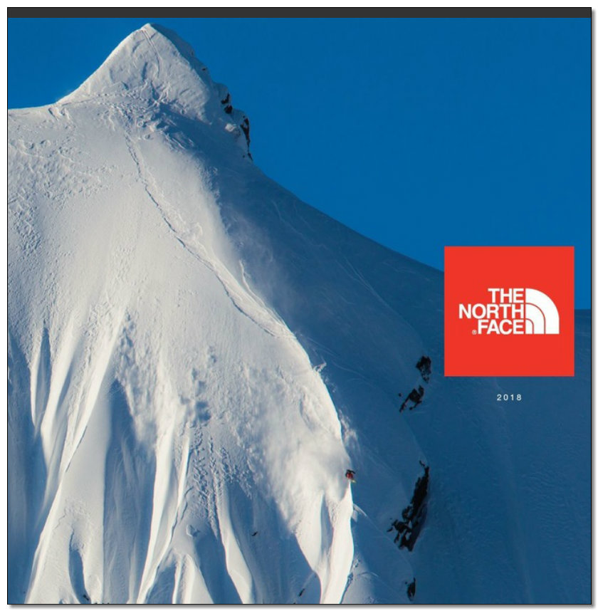 Snowy mountain peak with The North Face logo.