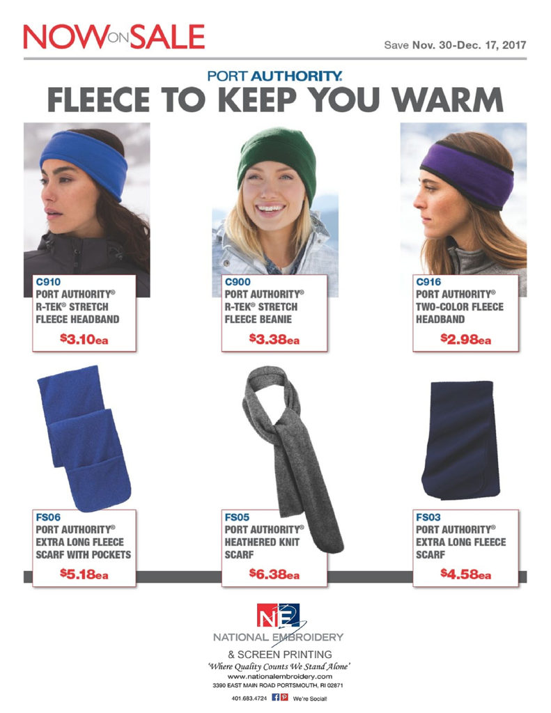 Fleece accessories sale, various styles and prices.