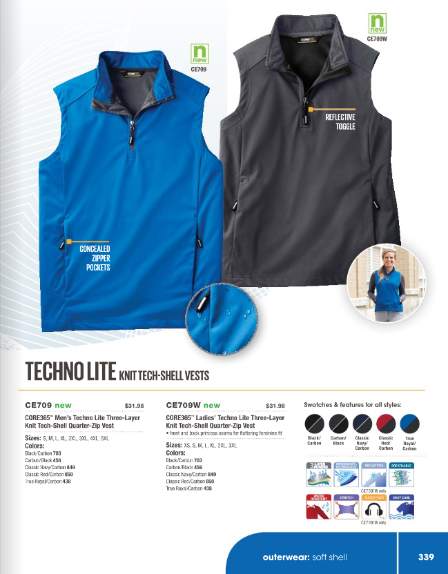 Techno Lite vests in blue and gray.