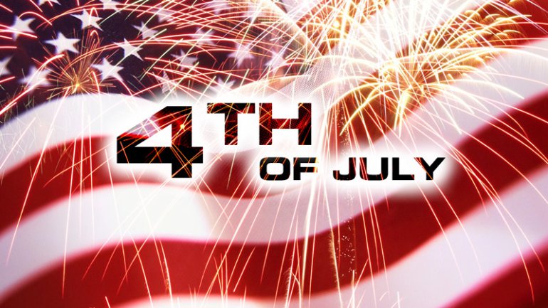 4th of July with fireworks and flag.