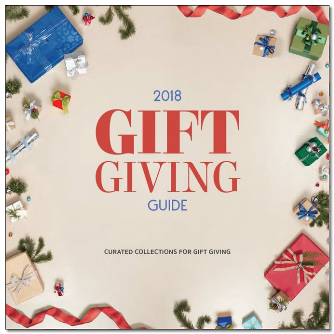 Gift guide cover with wrapped presents.
