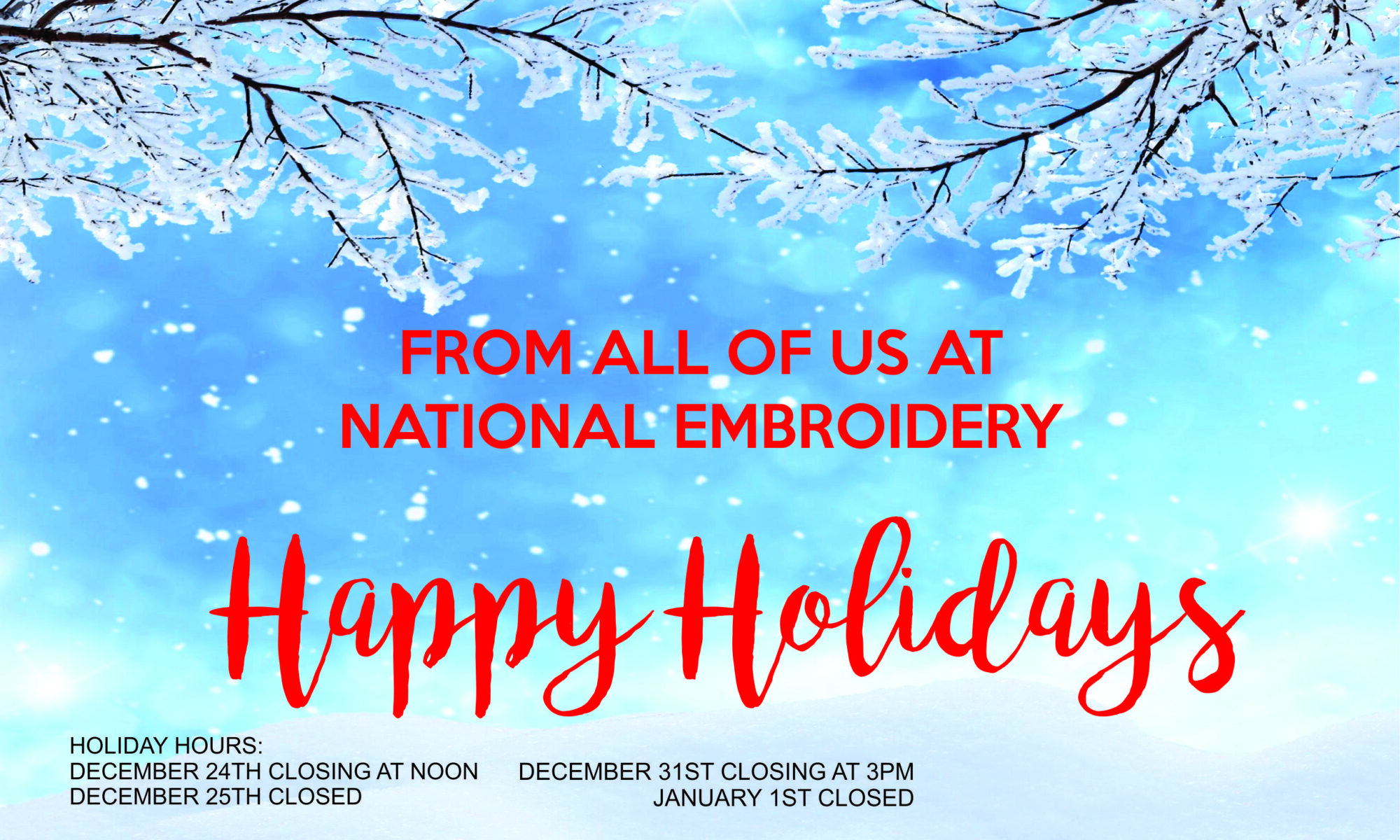 Holiday greeting card with winter background.