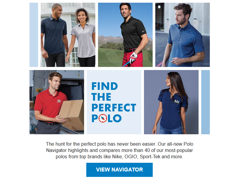 Collage of people wearing different polo shirts.