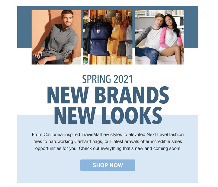 Spring 2021 fashion promotion with diverse styles.