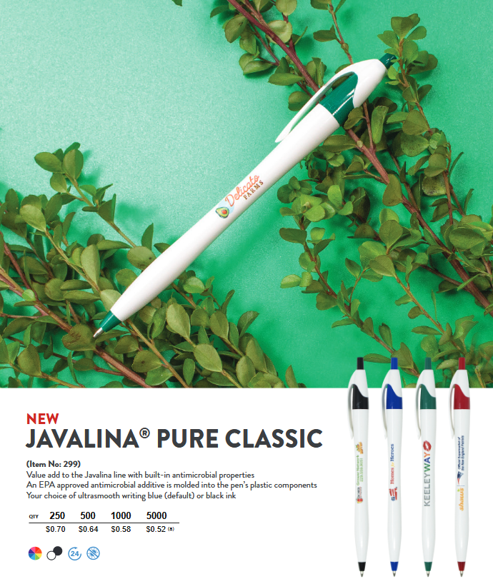 White pen on green leafy background.
