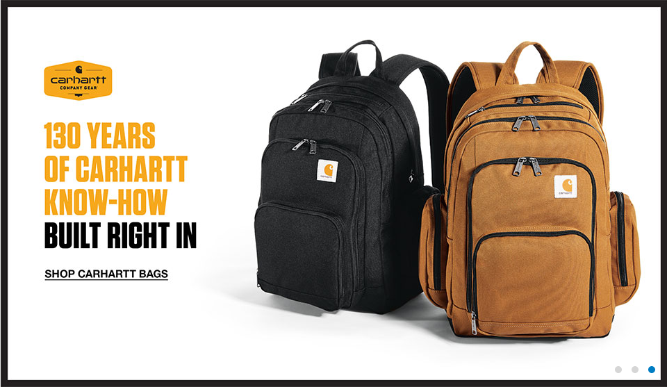 Two Carhartt backpacks, black and brown.