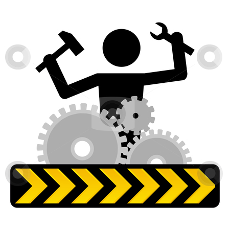Silhouette with tools and gears under construction.