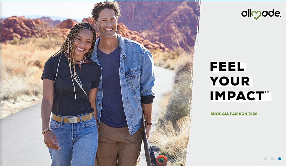 Smiling couple outdoors with skateboard, "Feel Your Impact".