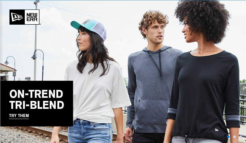 Three people wearing casual tri-blend clothing.