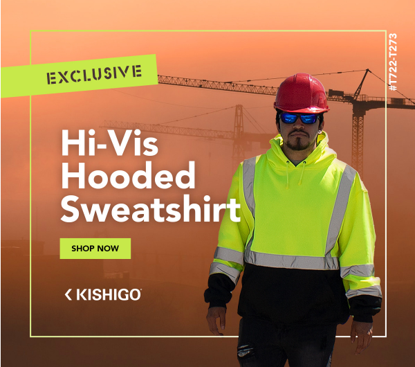 Hi-Vis hooded sweatshirt with construction background.
