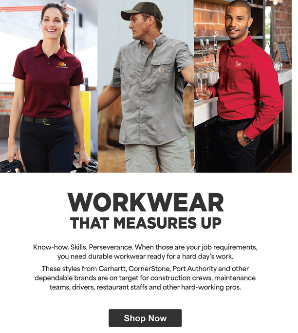 Group wearing various workwear uniforms.