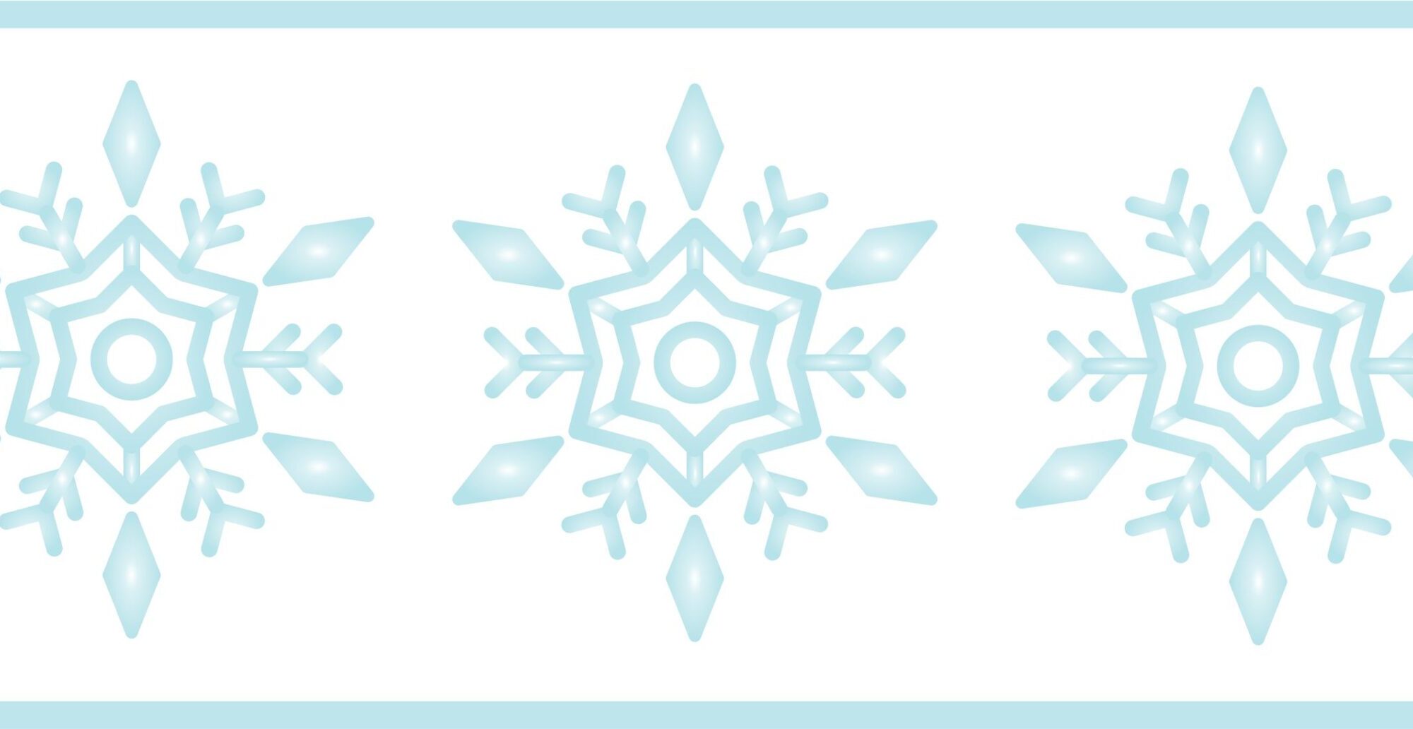 Three blue snowflakes in a row.