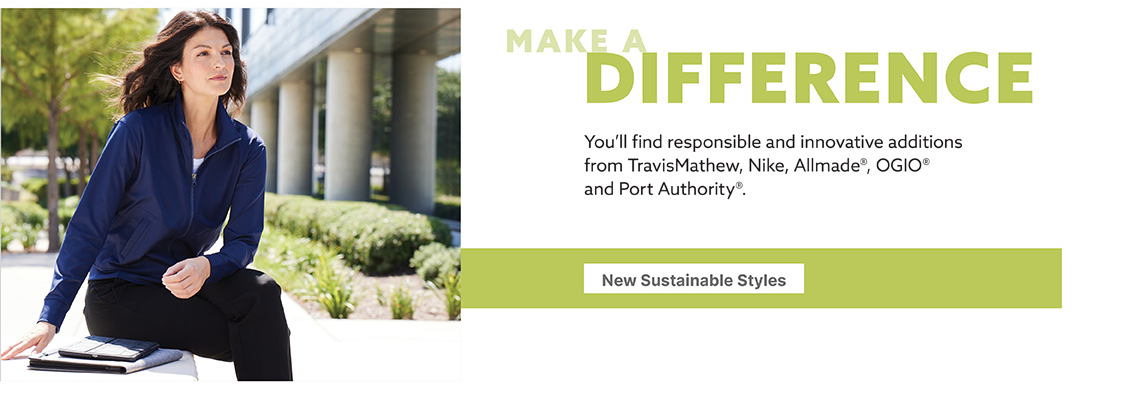 Woman sitting outdoors, promoting sustainable styles.